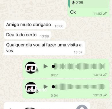Conversa no WhatsApp: cliente agradece e diz que deu tudo certo
